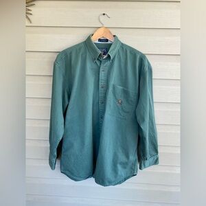 CHAPS by Ralph Lauren 90s Vintage cotton button down shirt sz L green EUC preppy